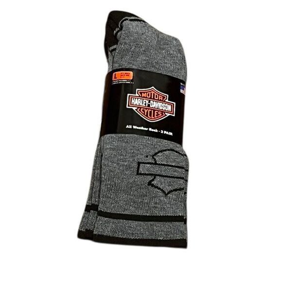 Harley-Davidson Black and Gray Bar And Shield Socks, 2 Pairs, Size L - Picture 1 of 6